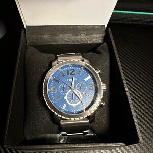 Fossil Silver Watch with Blue Dial